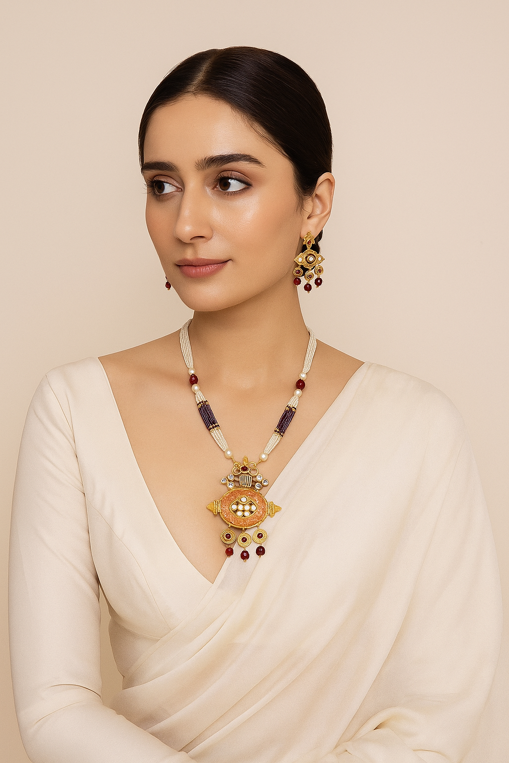 Antique Enamel Kundan Beaded Necklace Set